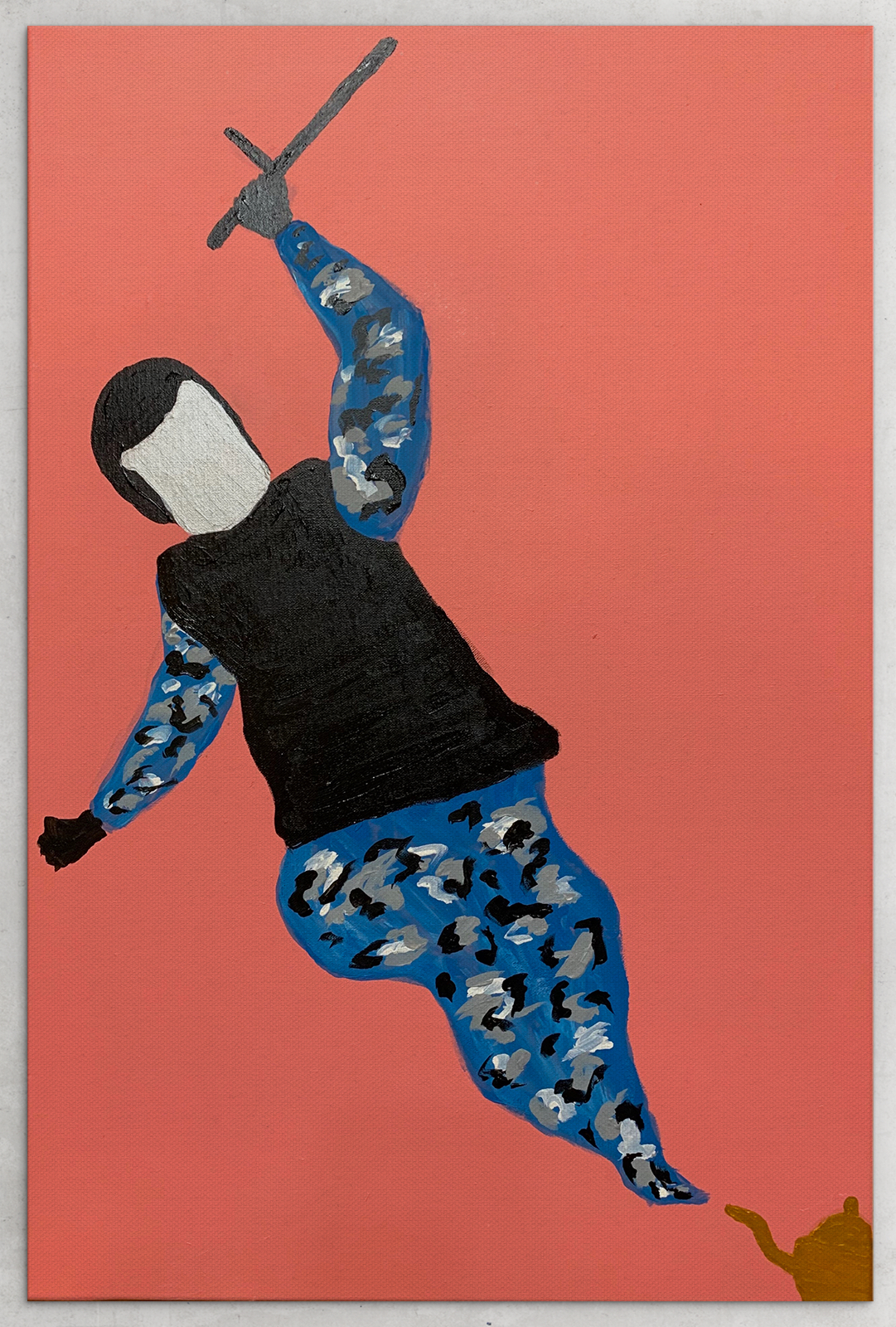 Картина современного российского художника Colonel Royce (Василий Круглов) в стиле поп-арт, концептуализм, минимализм. Цвета: розовый, чёрный, синий, серебряный, золотой. Сюжет: полицейское государство, ОМОН, протесты, полицейская дубинка. Можно купить